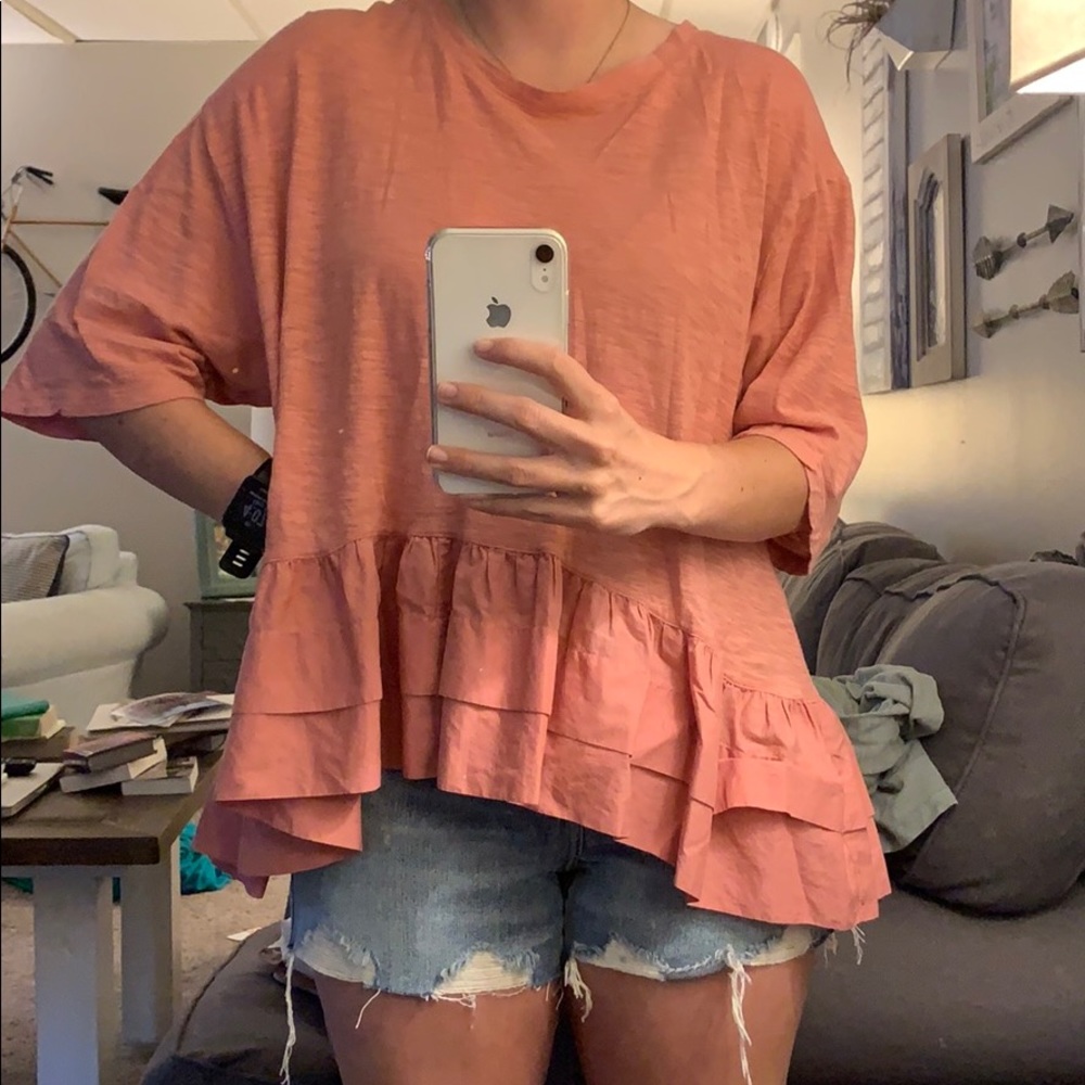 Pink top from Anthropologie.